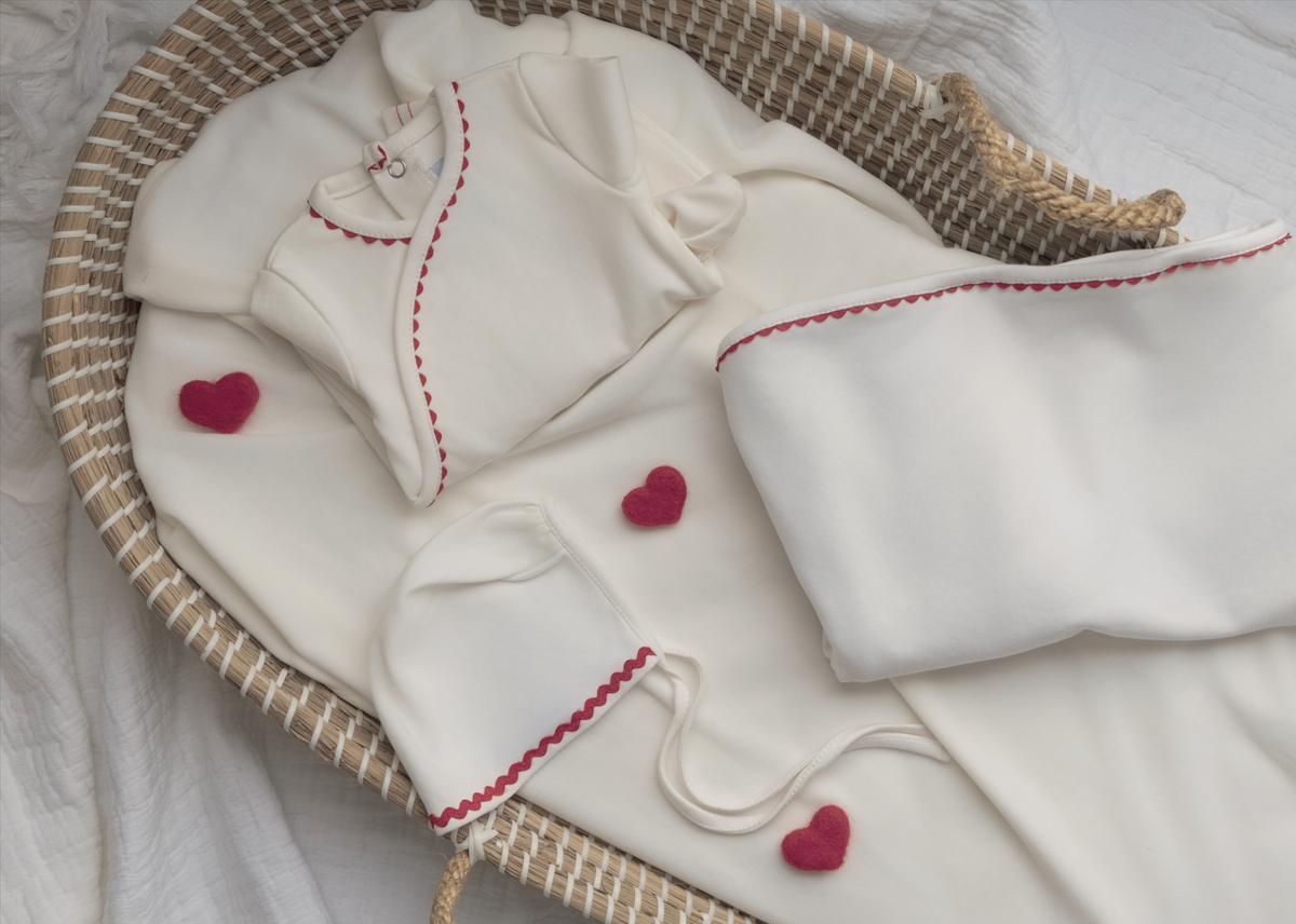 Minilabel Classic Ric Rac Layette Set-Red/White