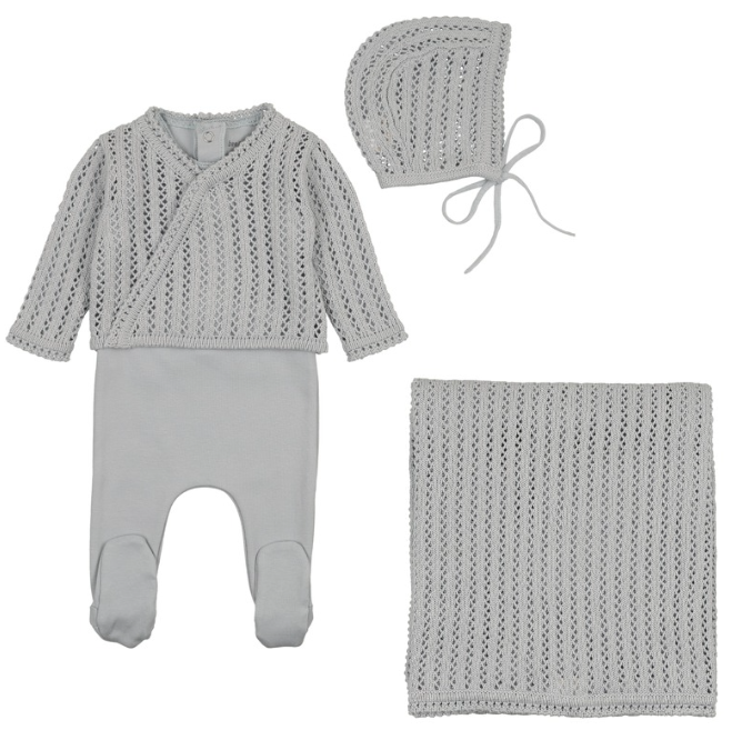 Bee & Dee Dainty Sweater Footie, Cardigan & Hat W Blanket - London Fog