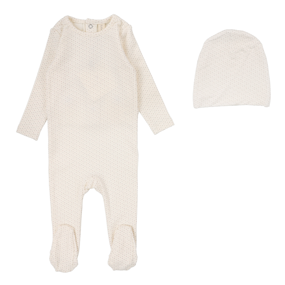 Lilette Dotted Footie & Hat - Cream/Pink