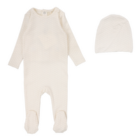 Lilette Dotted Footie & Hat - Cream/Pink