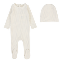Lilette Dotted Footie & Hat - Cream/Blue