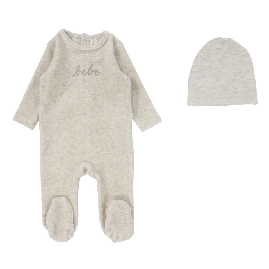 Lilette Velour Bebe Footie & Hat - Heather Oatmeal