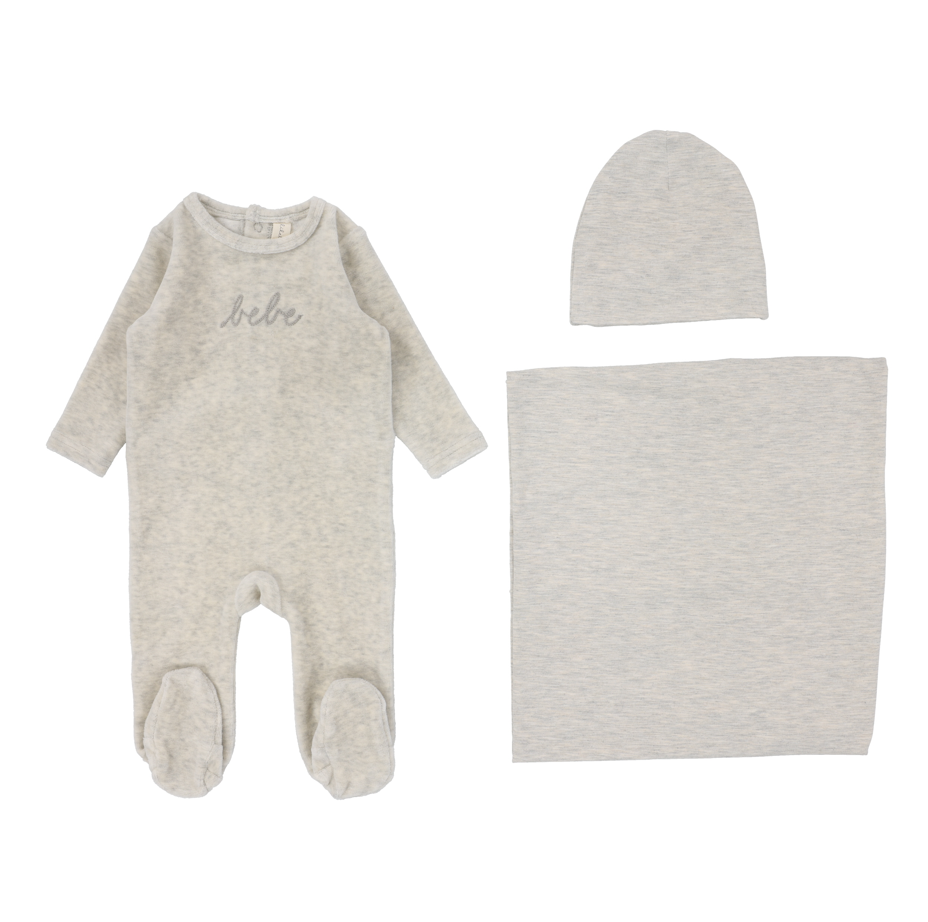 Lilette Velour Bebe Layette Set - Heather Oatmeal
