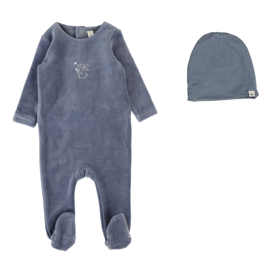 Lilette Velour Forest Graphic Footie & Hat - Slate