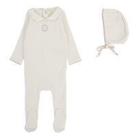Lilette Emblem Embroidered Footie & Hat- Cream/Pink