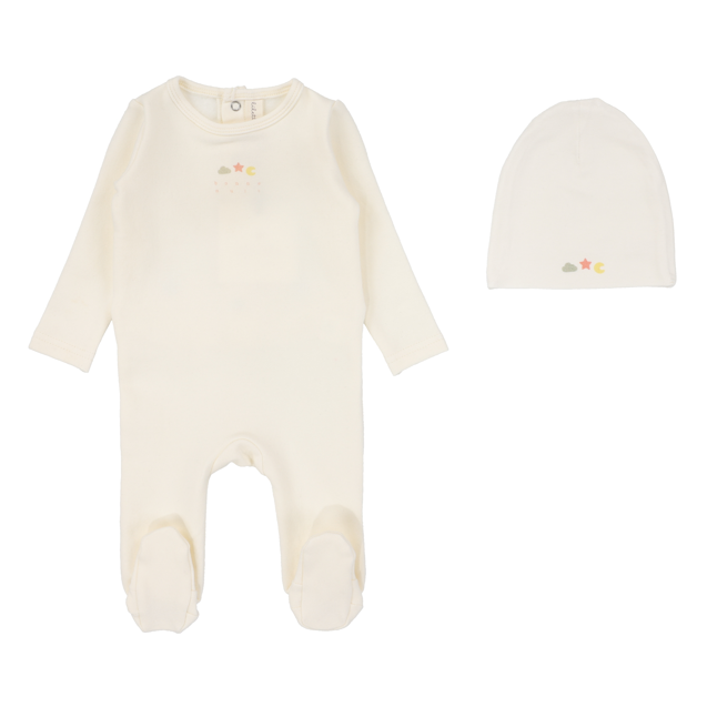 Lilette Dreamy Graphic Footie & Hat -Winter White/Apricot
