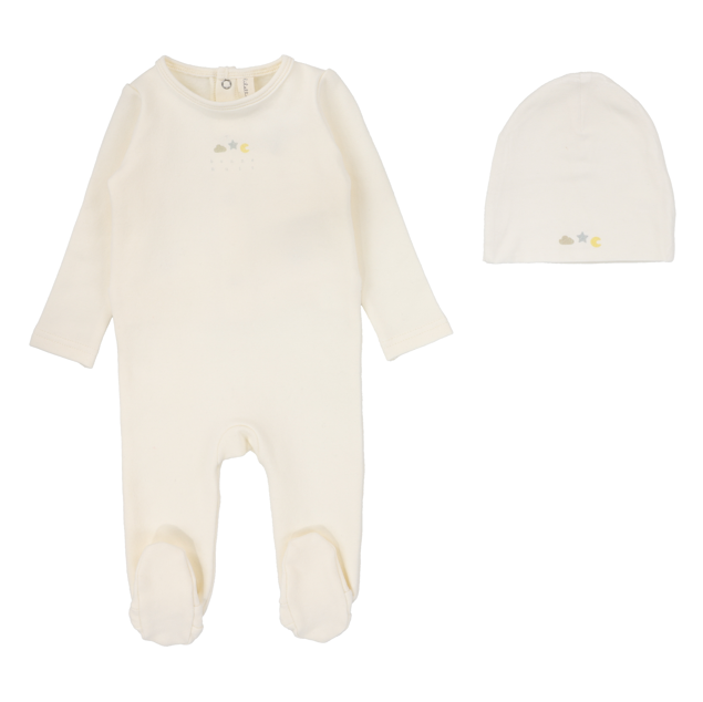 Lilette Dreamy Graphic Footie & Hat -Winter White/Slate