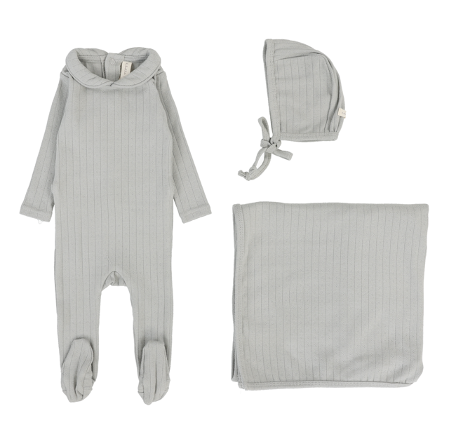 Lilette Fine Pointelle Collar Layette Set - Light Blue Peter Pan