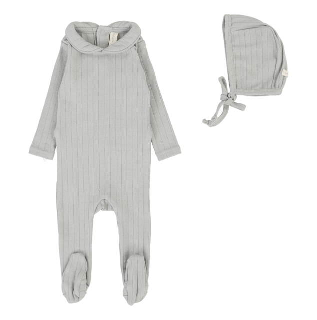 Lilette Fine Pointelle Collar Footie & Hat - Light Blue Peter Pan