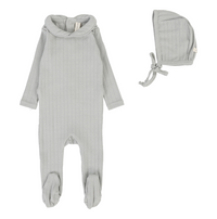 Lilette Fine Pointelle Collar Footie & Hat - Light Blue Peter Pan