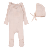 Lilette Fine Pointelle Collar Footie & Hat - Petal Ruffle