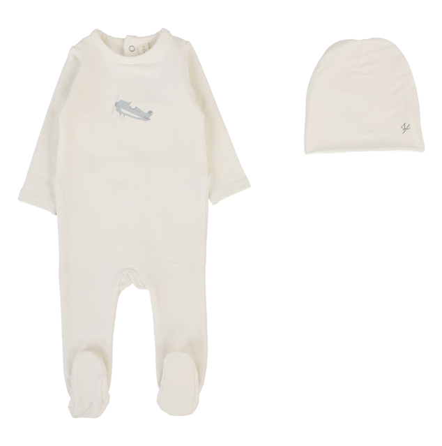 Lilette Graphic Footie & Hat - Cream/Airplane