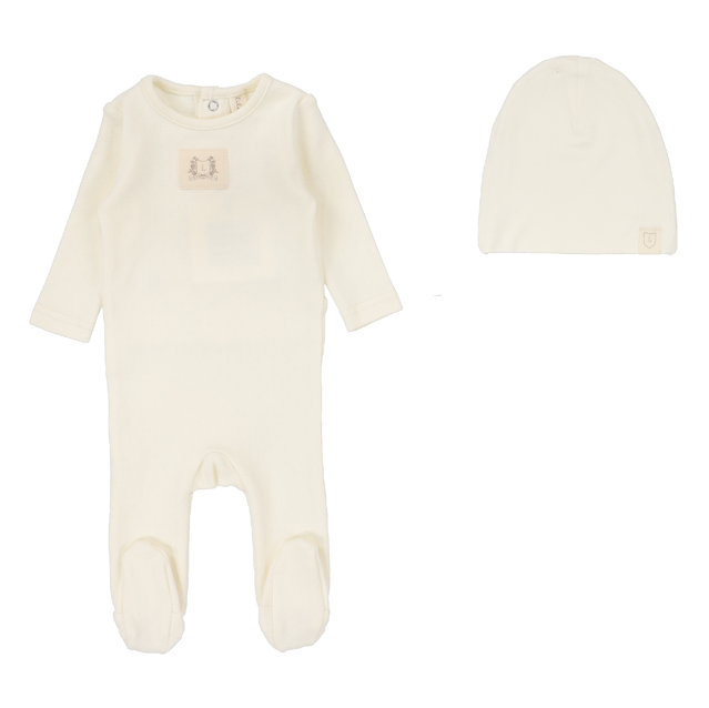 Lilette Pointelle Emblem Footie & Hat - Cream