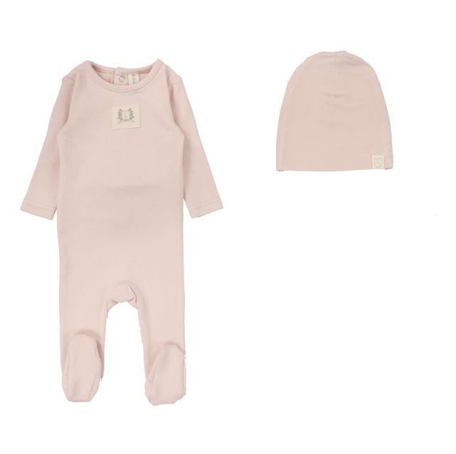 Lilette Pointelle Emblem Footie & Hat - Soft Pink