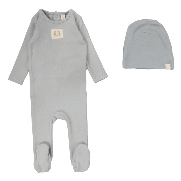 Lilette Pointelle Emblem Footie & Hat - Light Blue