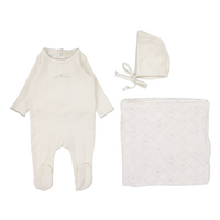 Lilette Pointelle Graphic Layette Set - Cream/Blue Crown