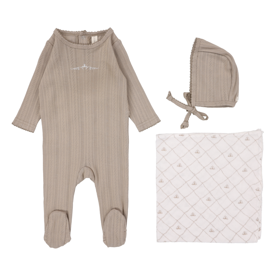 Lilette Pointelle Graphic Layette Set - Oat