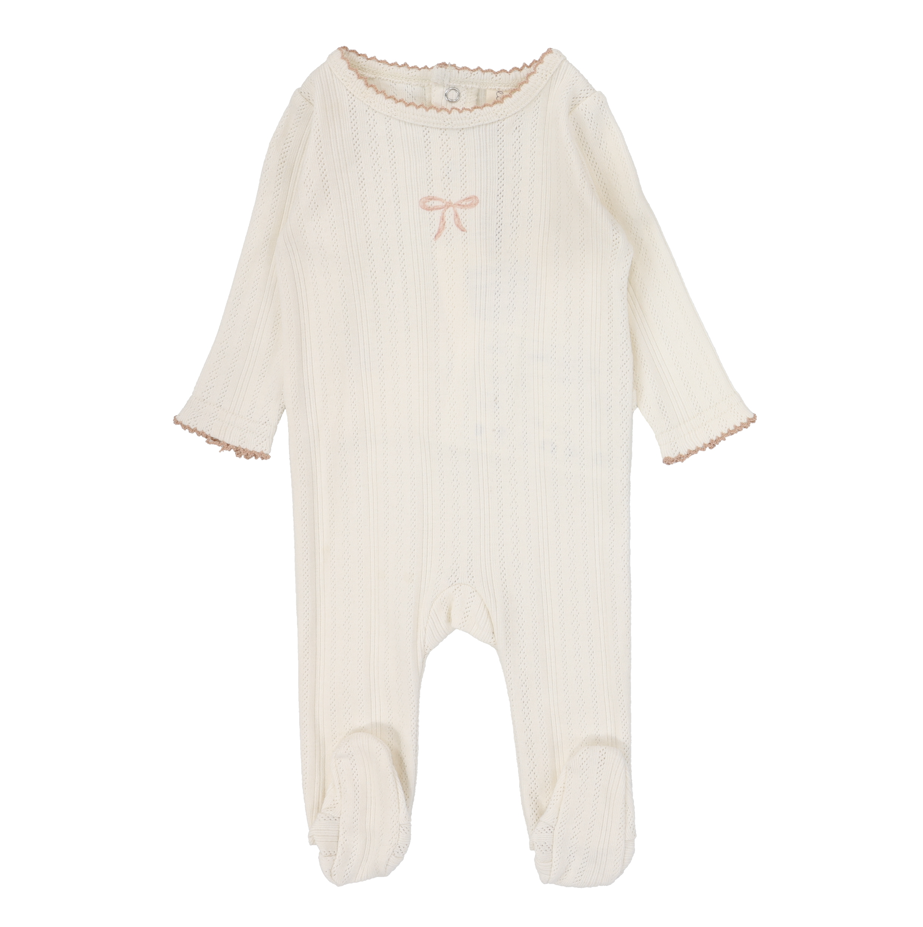 Lilette Pointelle Graphic Footie - Cream/Pink Bow