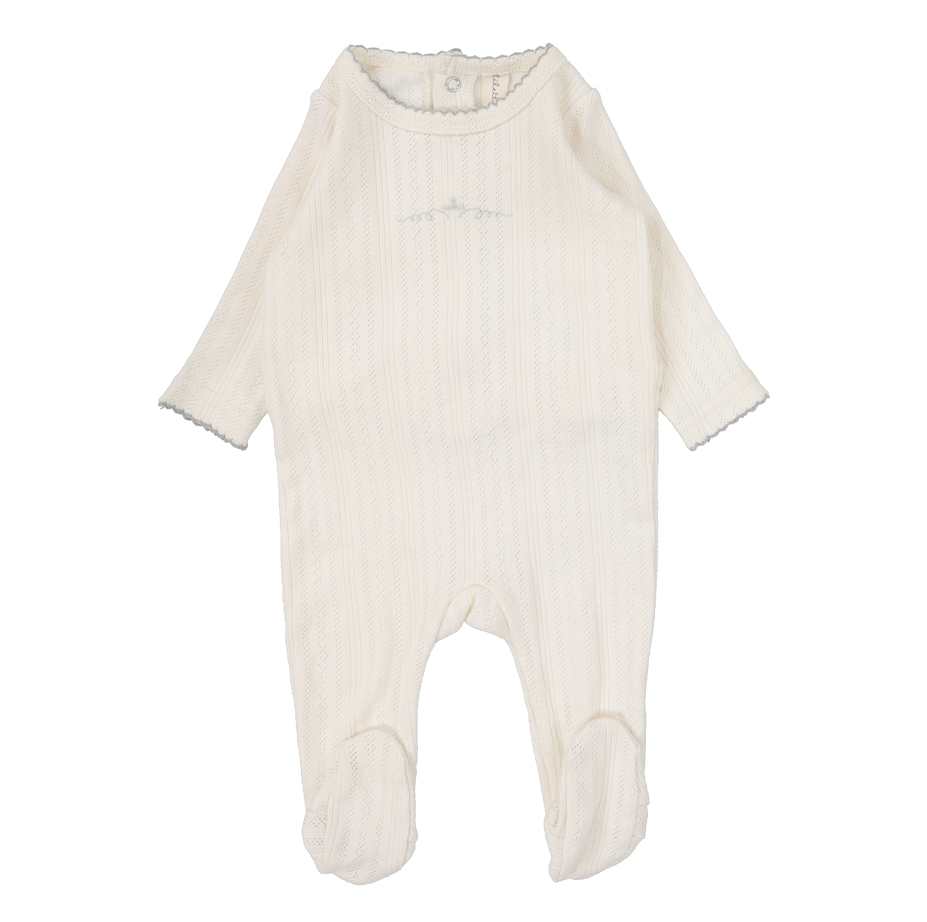 Lilette Pointelle Graphic Footie - Cream/Blue Crown