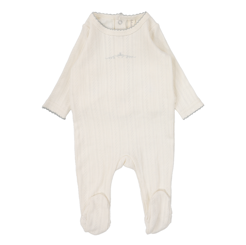 Lilette Pointelle Graphic Footie - Cream/Blue Crown
