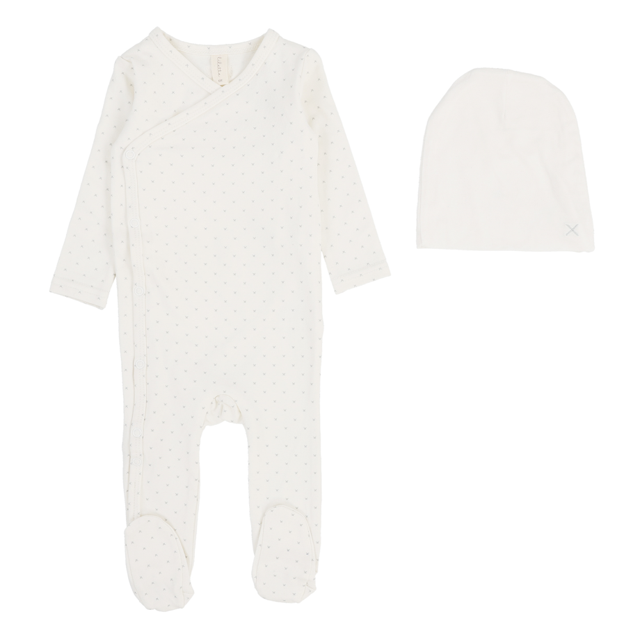 Lilette Take Me Home X Print Footie & Hat - Cream/Blue