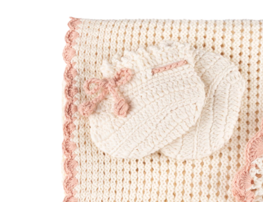 Bebe Beaute Knit Booties - Ivory/ Raspberry