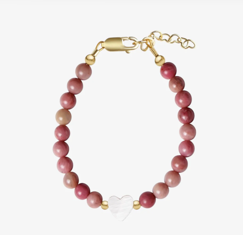 Circlets Beaded White Heart Bracelet-Mauve