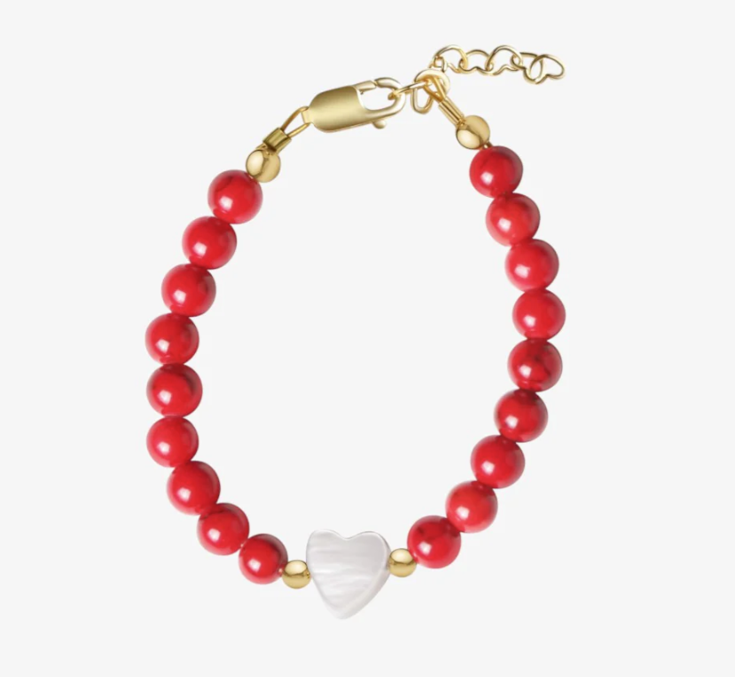 Circlets Beaded White Heart Bracelet-Red