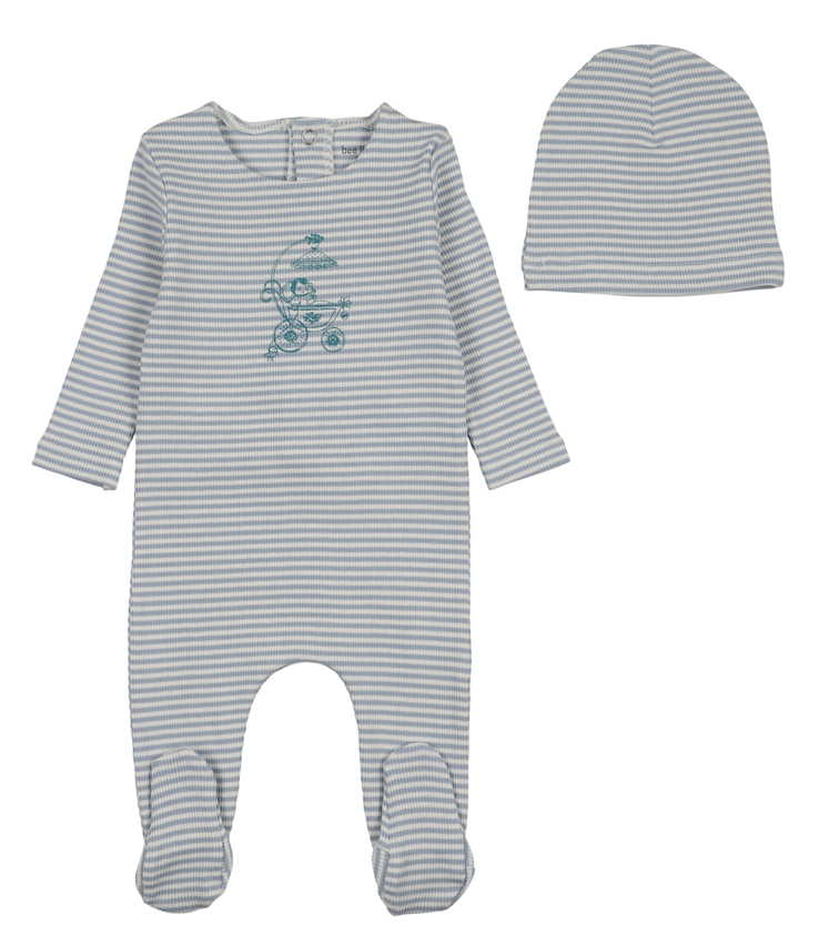 Bee & Dee Carriage Sketch Footie & Beanie- Crisp Blue