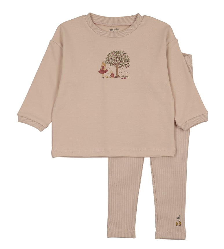 Bee & Dee Illustrated Image Top & Pants  -Champagne Pink