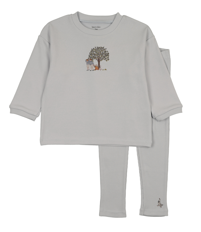 Bee & Dee Illustrated Image Top & Pants  -Crisp Blue