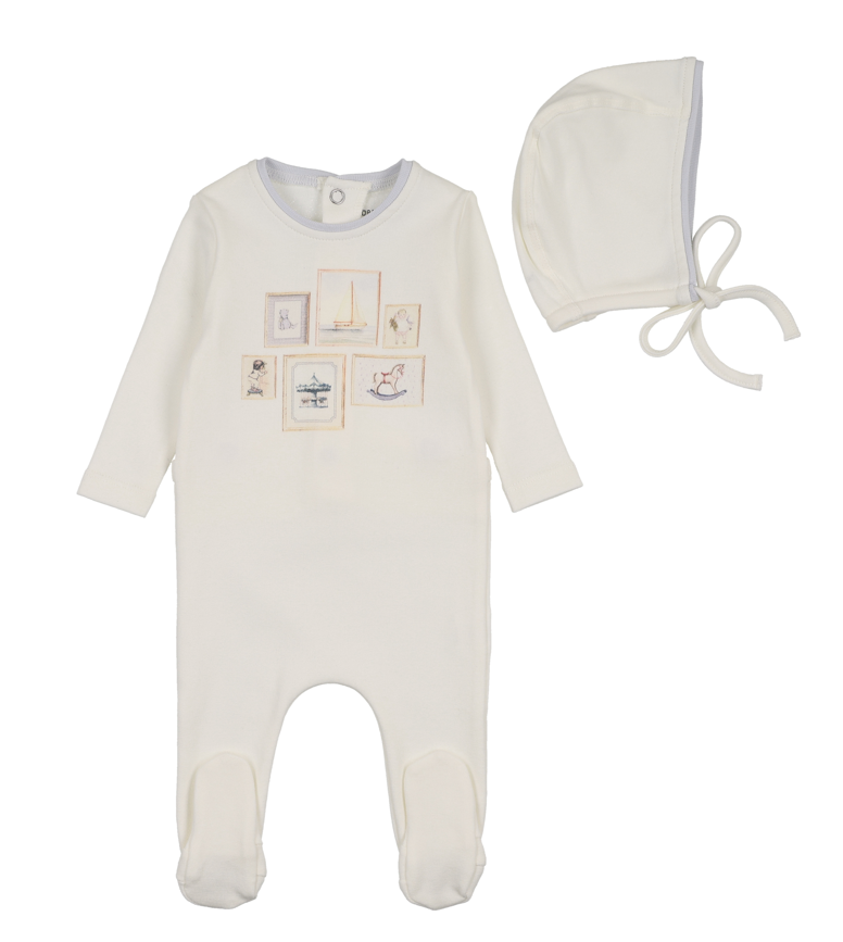 Bee & Dee Gallery Footie & Bonnet - Chalk White Boys