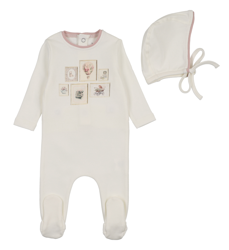 Bee & Dee Gallery Footie & Bonnet - Chalk White Girls