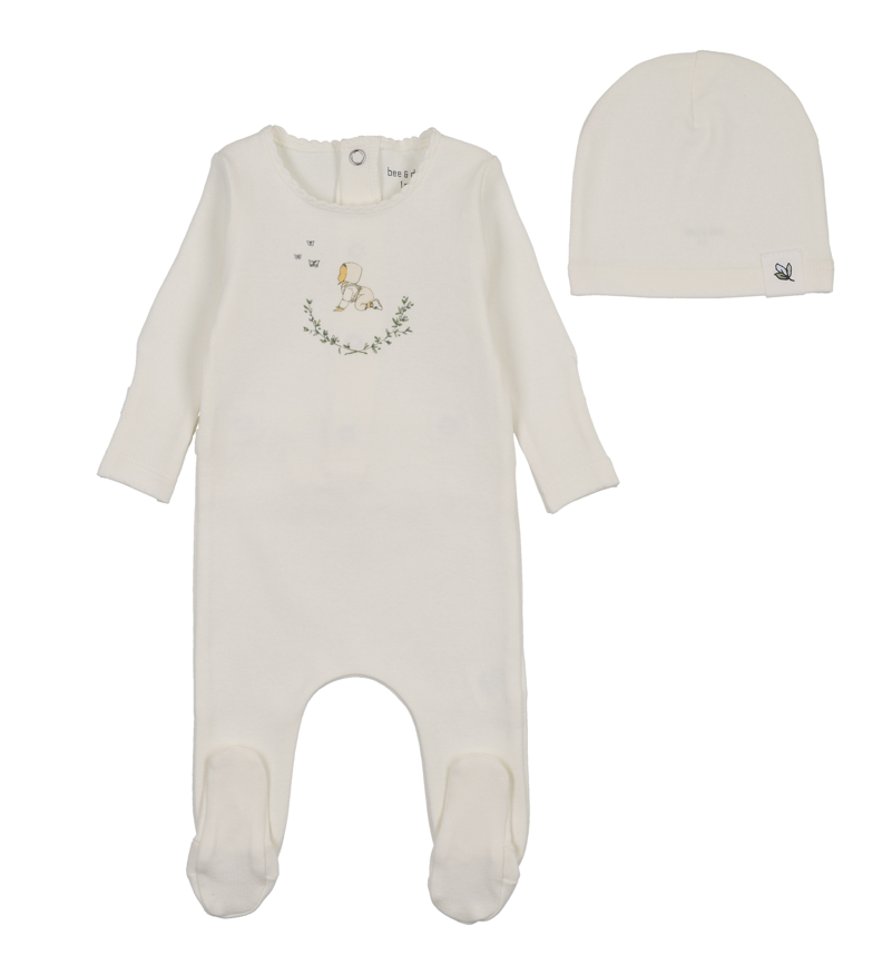 Bee & Dee Baby Image Footie & Beanie - Chalk White Boys