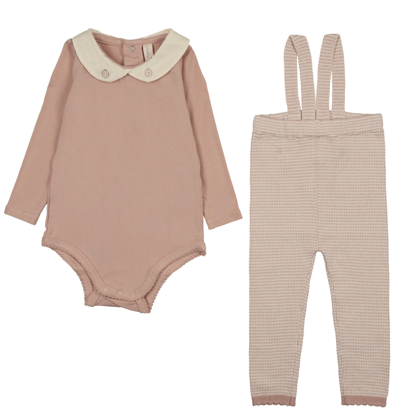 Lilette Two Tone Knit Suspender Set - Dusty Pink