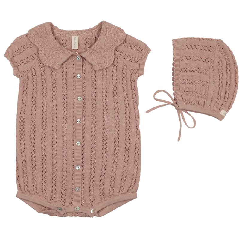 Lilette Crochet Knit Romper - Dusty Pink