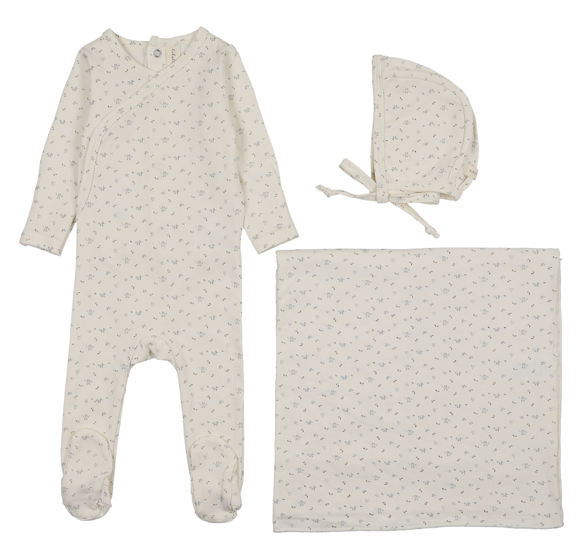 Lilette Printed Wrapover Layette Set - Cream/Blue
