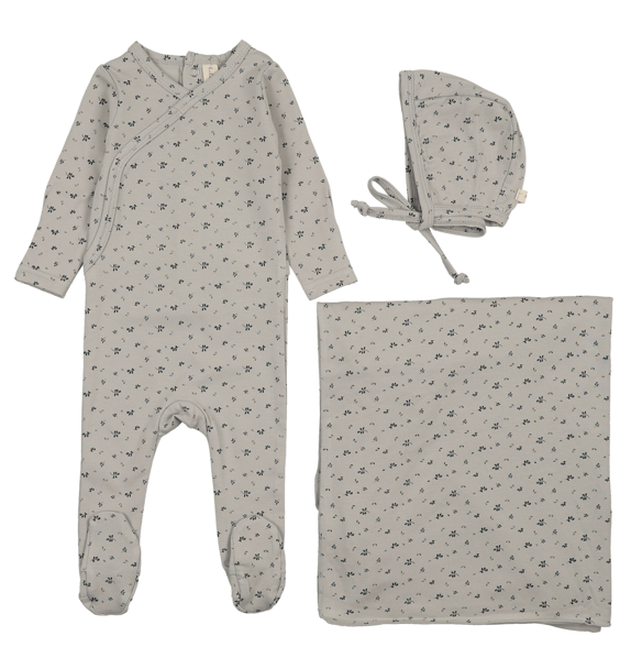 Lilette Printed Wrapover Layette Set - Pale Blue