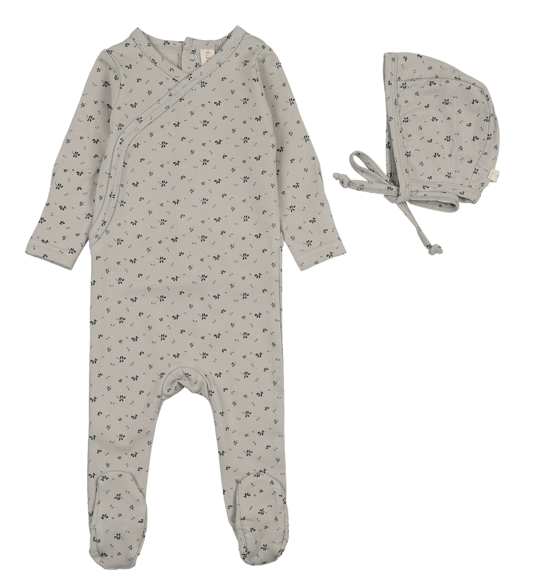Lilette Printed Wrapover Footie & Hat - Pale Blue