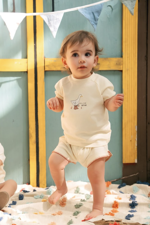 Bondoux Rainboots Ivory Top & Shorts - Peach