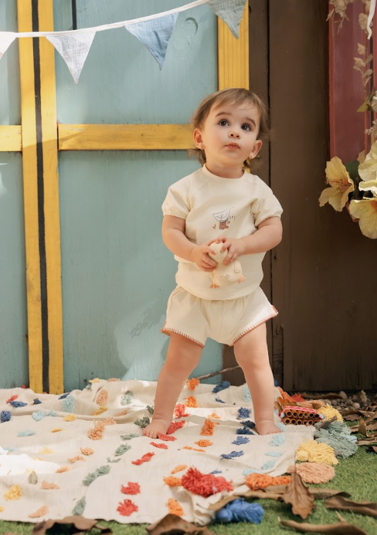 Bondoux Rainboots Ivory Top & Shorts - Peach