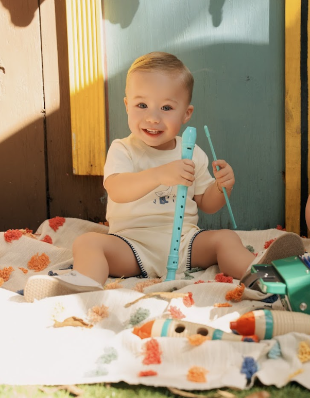 Bondoux Rainboots Ivory Top & Shorts - Navy