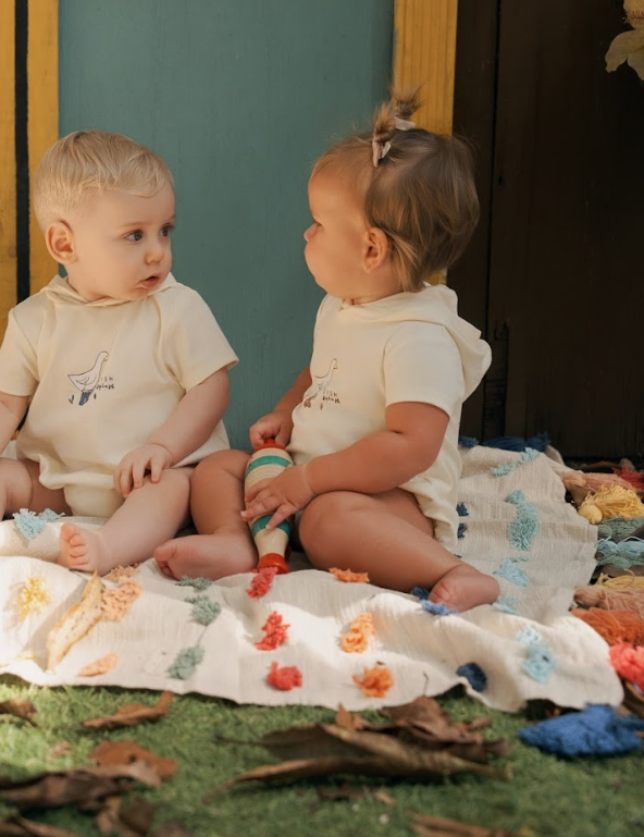 Bondoux Rainboots Ivory Romper - Peach