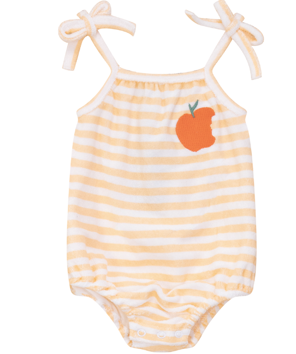 Puddles Striped Apple Terry Romper-Girls