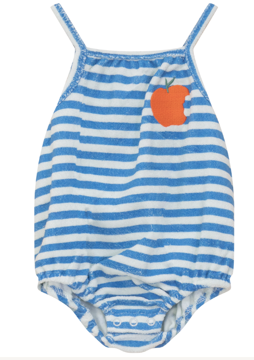 Puddles Striped Apple Terry Romper-Boys