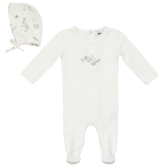 Little Fragile Bird Crest Footie & Hat- Powder