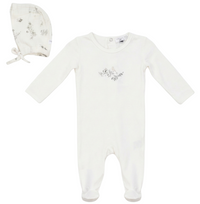 Little Fragile Bird Crest Footie & Hat- Powder