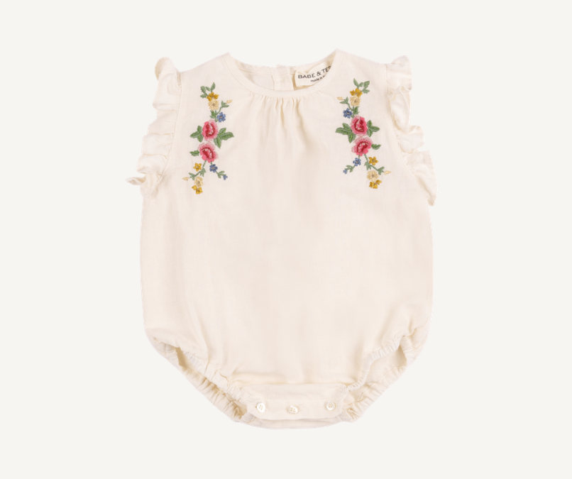 Babe & Tess Floral Side Embroidered Romper