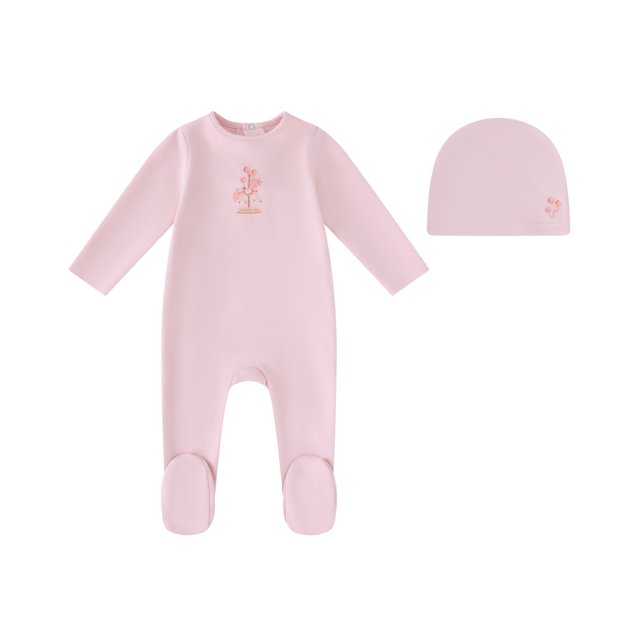 Minilabel Waterprint Carousel Footie & Hat - Pink