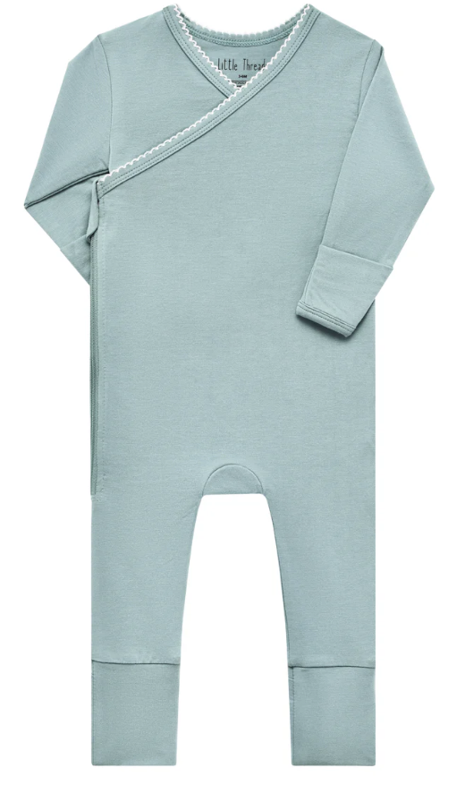 Little Threads Solid  Scalloped Wrap Footie- Slate Blue